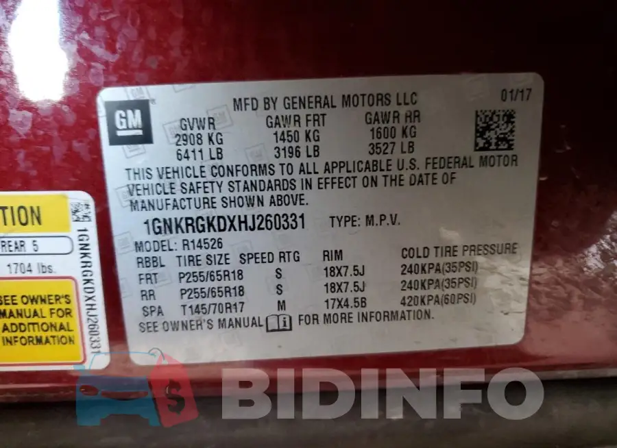 1GNKRGKDXHJ260331 Photo# 13