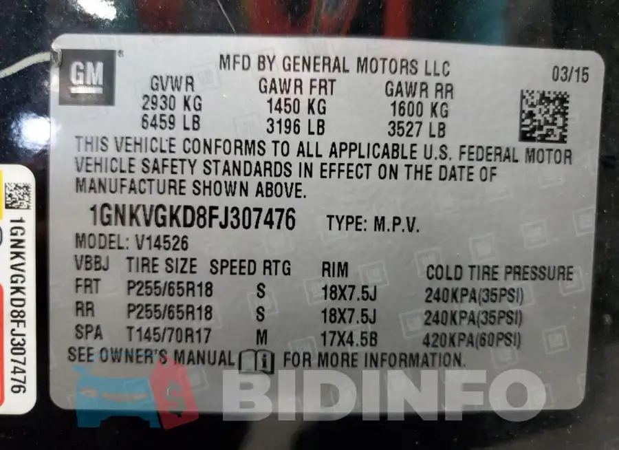 1GNKVGKD8FJ307476 Photo# 13