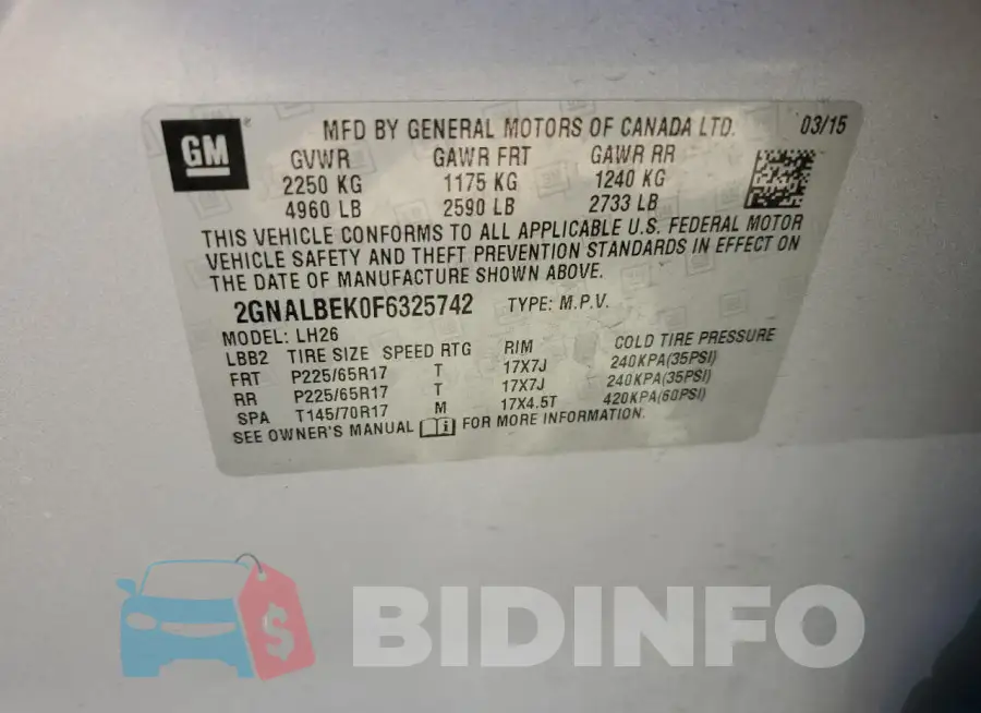 2GNALBEK0F6325742 Photo# 13