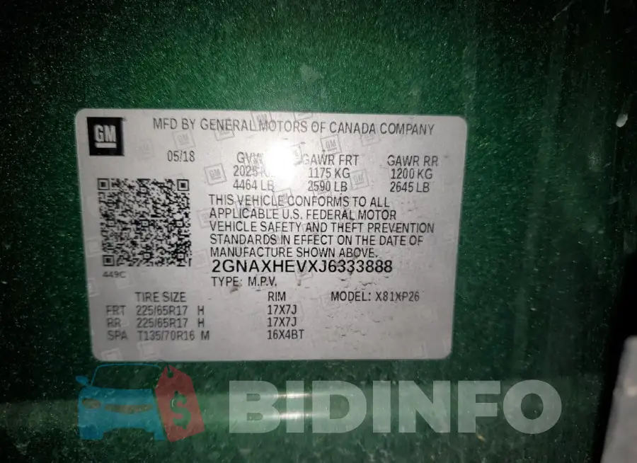 2GNAXHEVXJ6333888 Photo# 12