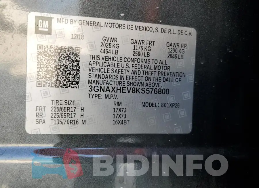 3GNAXHEV8KS576800 Photo# 12