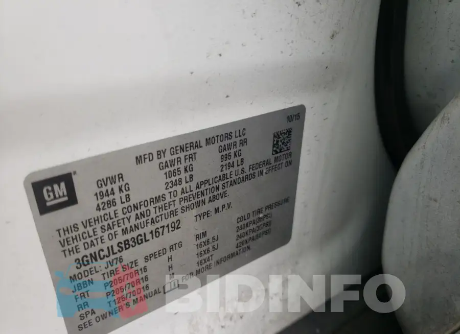 3GNCJLSB3GL167192 Photo# 10