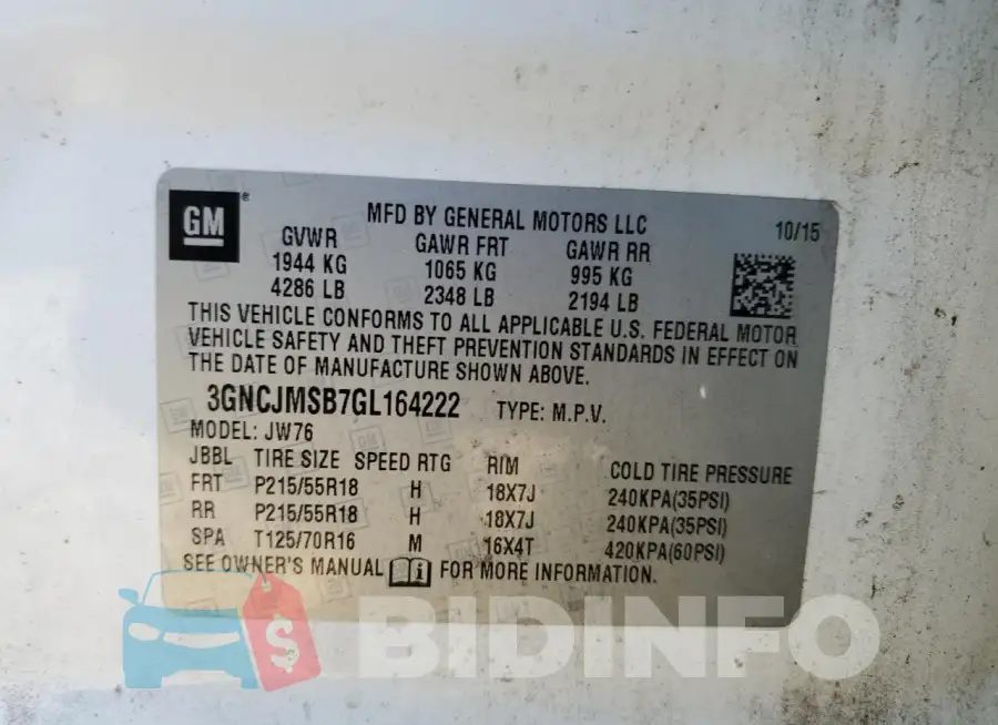 3GNCJMSB7GL164222 Photo# 13