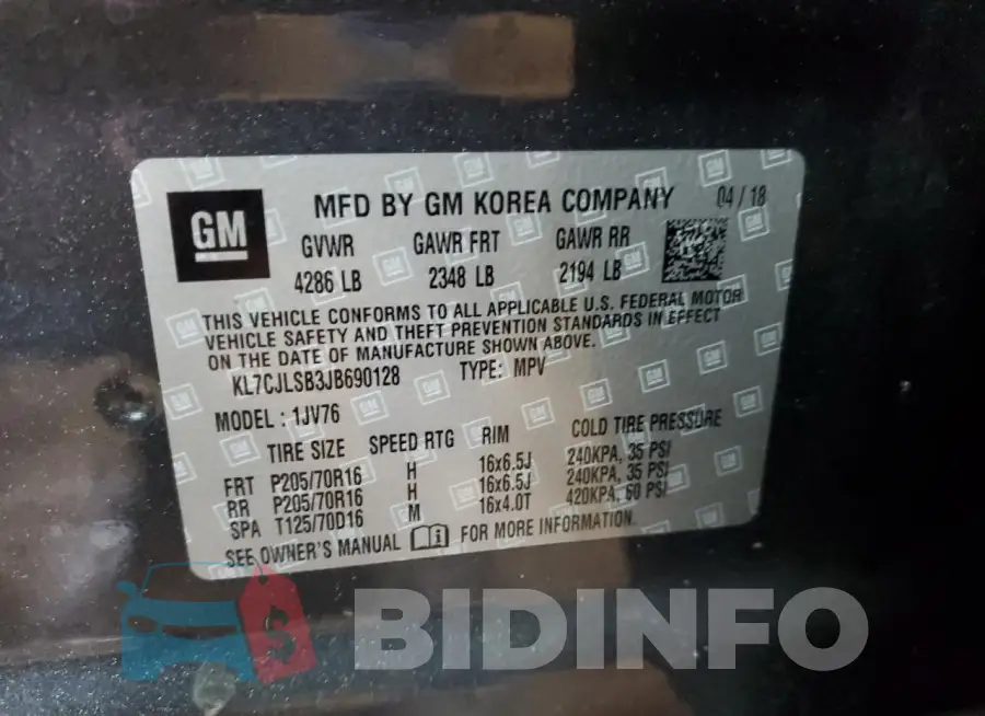 KL7CJLSB3JB690128 Photo# 12