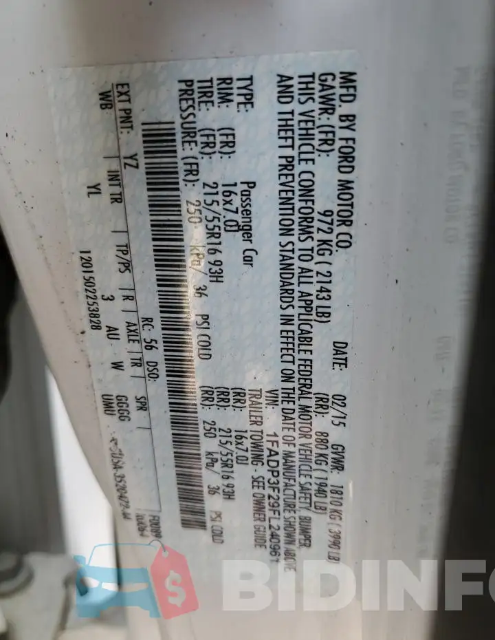 1FADP3F29FL240961 Photo# 12