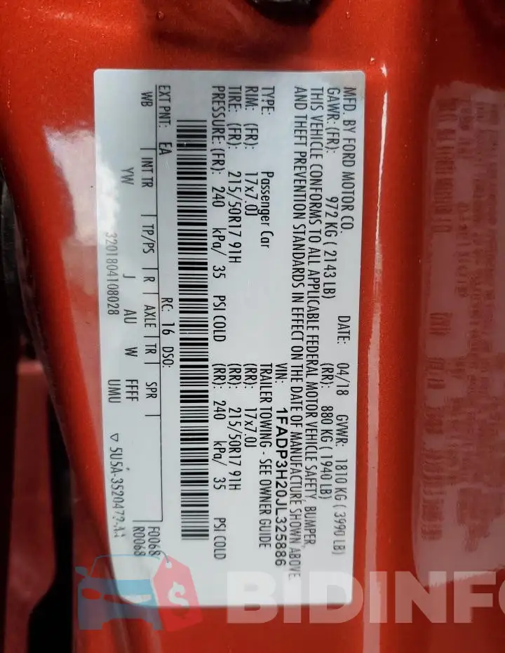 1FADP3H20JL325886 Photo# 12
