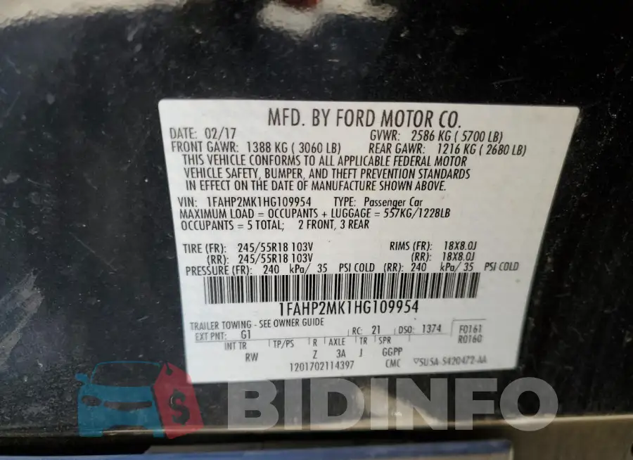1FAHP2MK1HG109954 Photo# 12