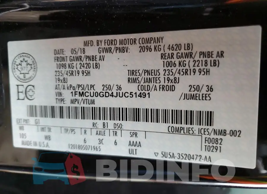 1FMCU0GD4JUC51491 Photo# 13