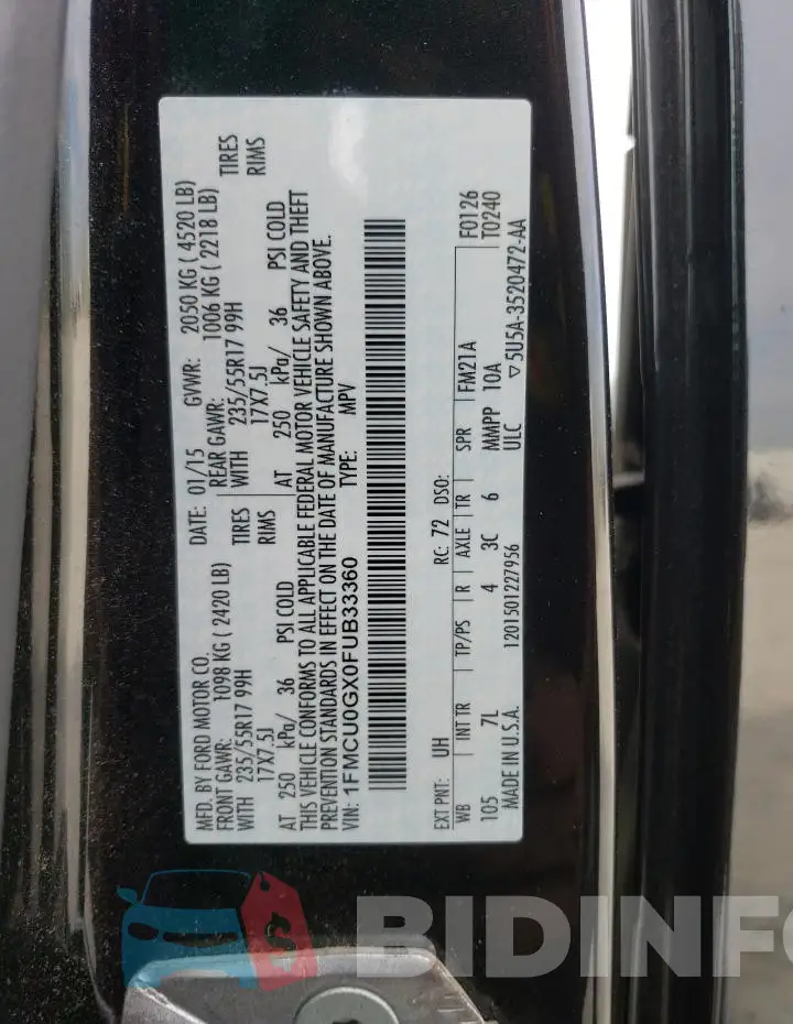 1FMCU0GX0FUB33360 Photo# 13