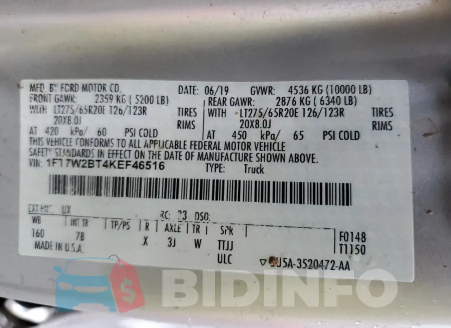 1FT7W2BT4KEF46516 Photo# 12