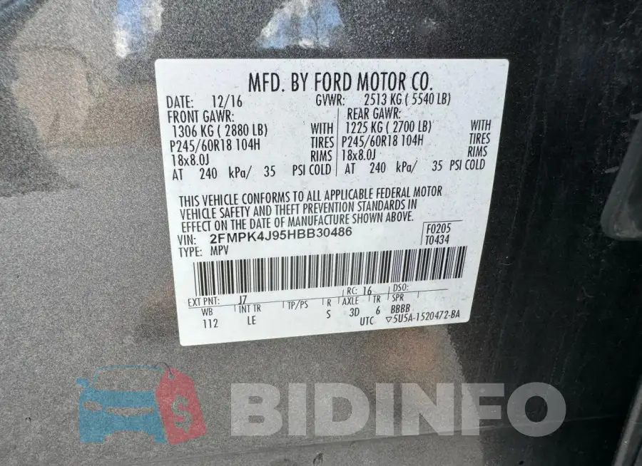 2FMPK4J95HBB30486 Photo# 11