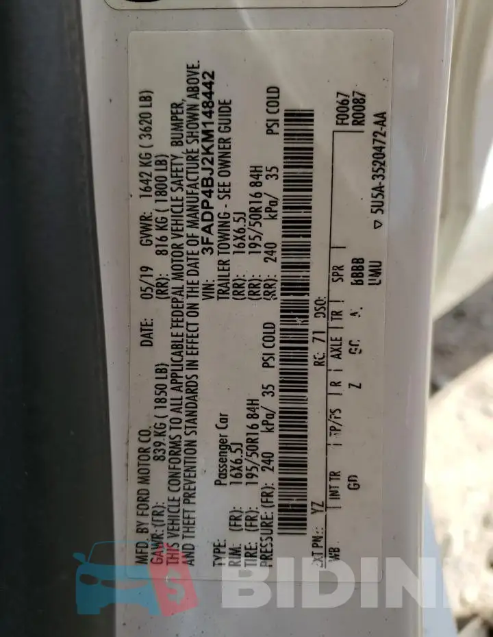 3FADP4BJ2KM148442 Photo# 12