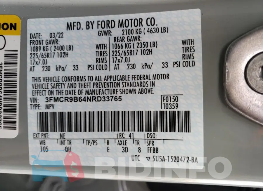 3FMCR9B64NRD33765 Photo# 12