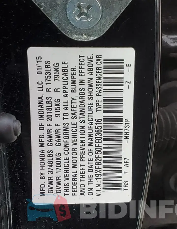 19XFB2F50FE036516 Photo# 12