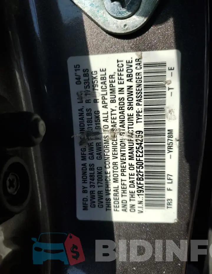 19XFB2F50FE254259 Photo# 13