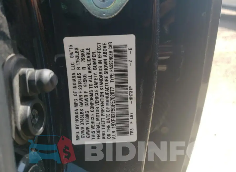19XFB2F50FE702077 Photo# 13