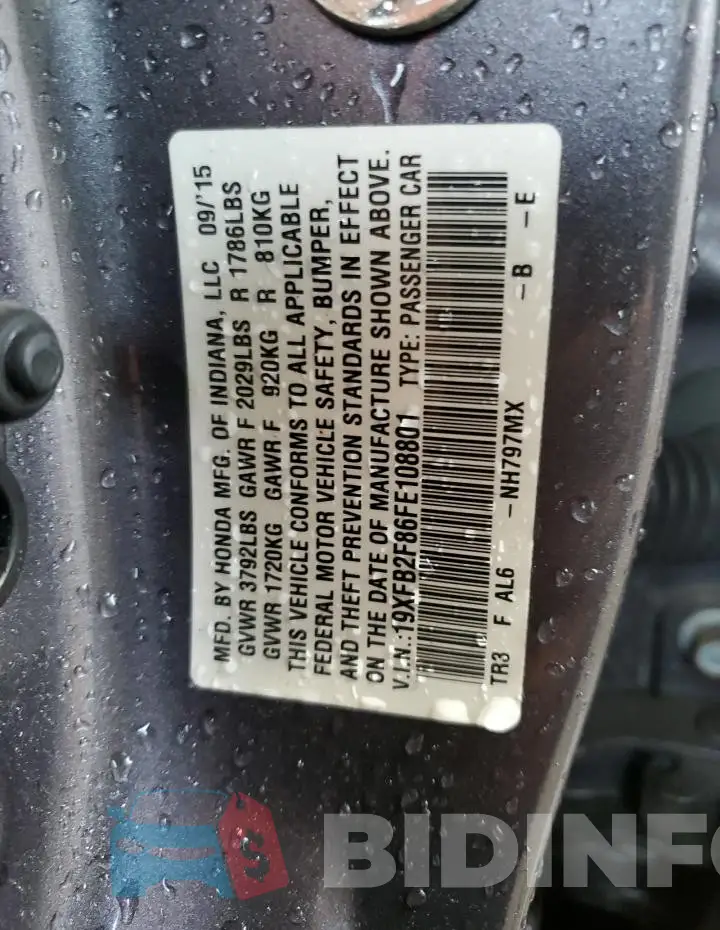 19XFB2F86FE108801 Photo# 12