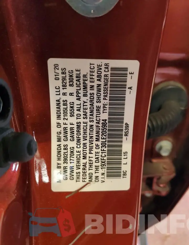 19XFC1F30LE205984 Photo# 13