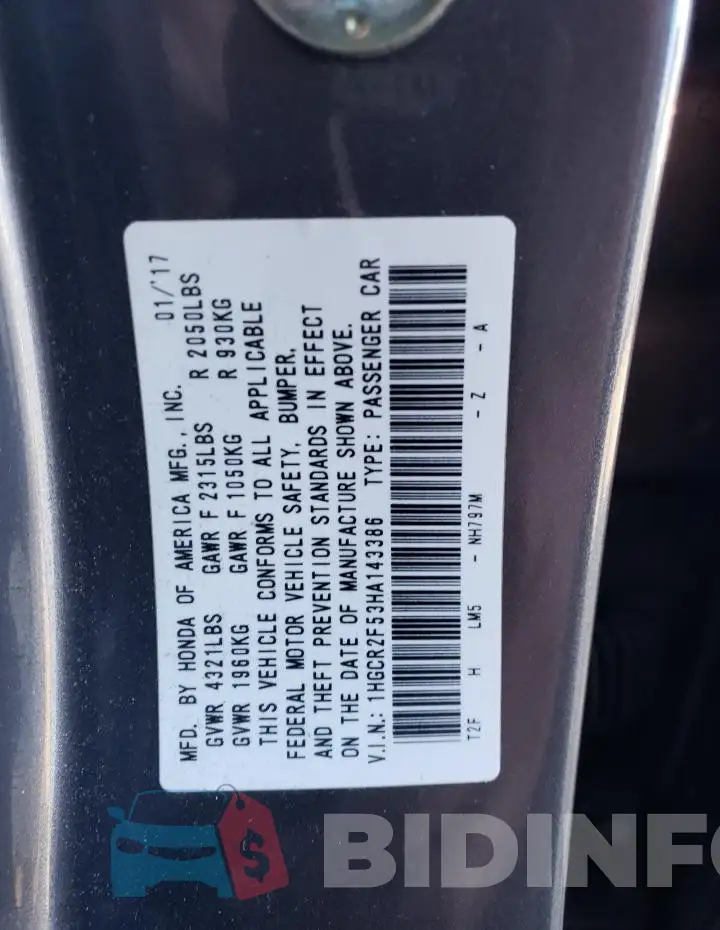 1HGCR2F53HA143386 Photo# 12
