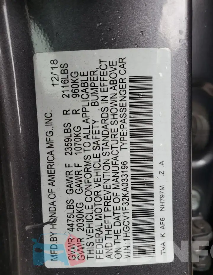 1HGCV1F32KA033196 Photo# 12