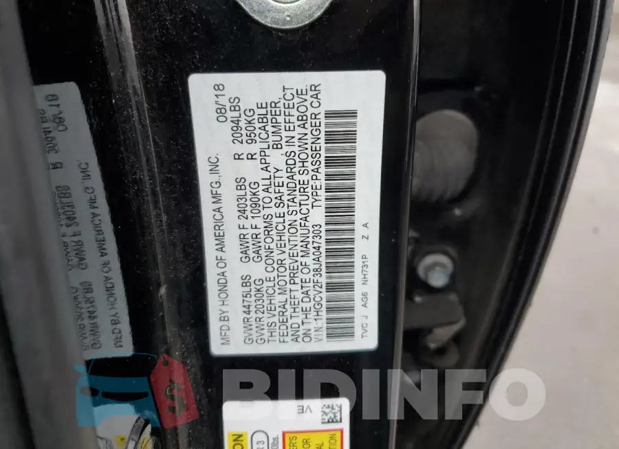 1HGCV2F38JA047303 Photo# 12