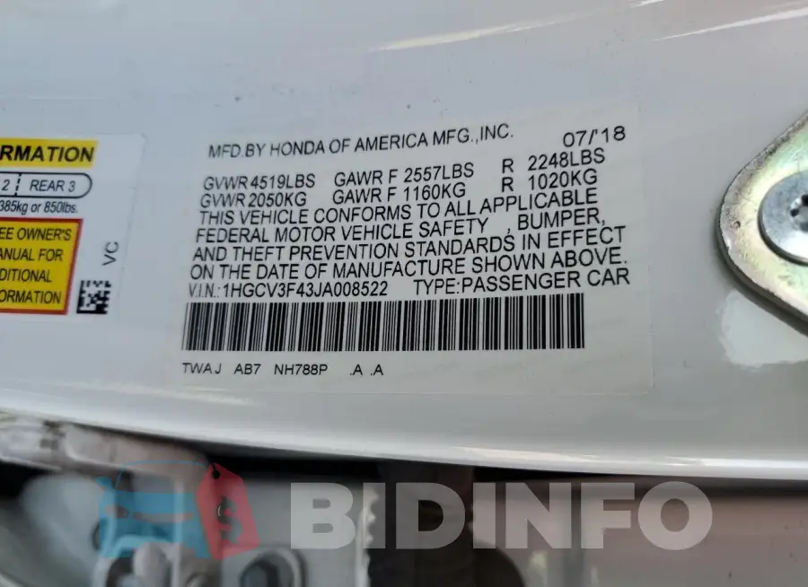 1HGCV3F43JA008522 Photo# 12