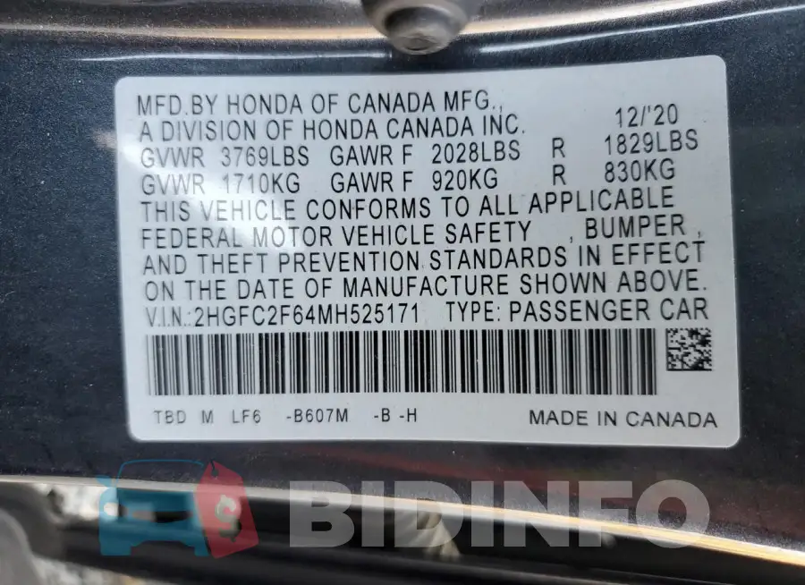 2HGFC2F64MH525171 Photo# 13