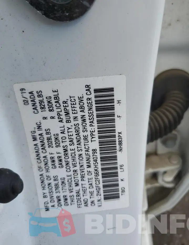 2HGFC2F66KH540798 Photo# 12