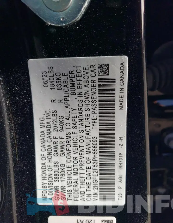 2HGFE2F53PH556093 Photo# 12