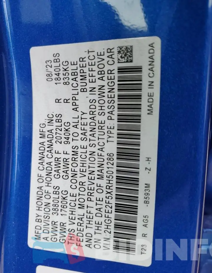 2HGFE2F5XRH501286 Photo# 12