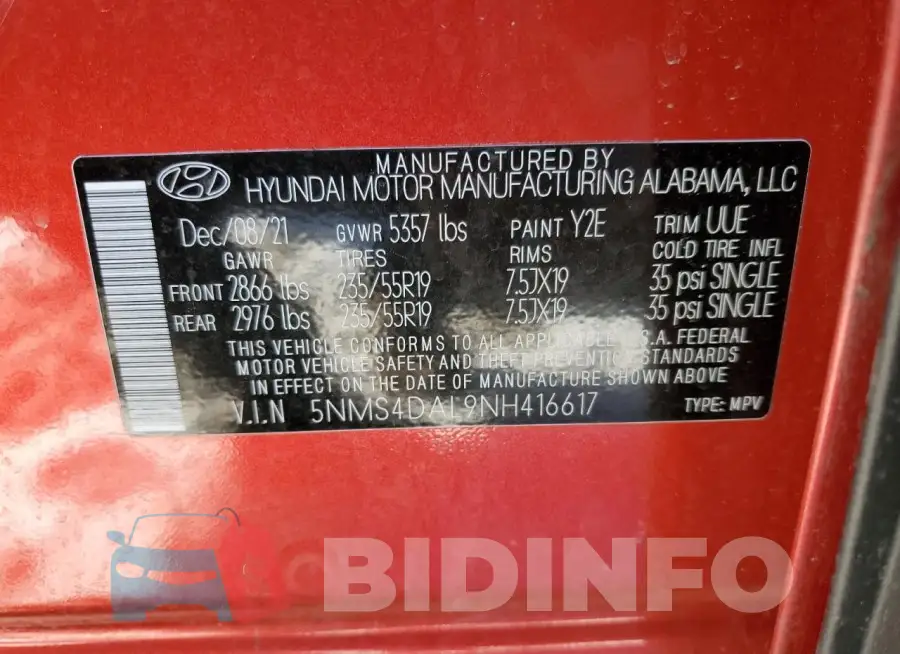 5NMS4DAL9NH416617 Photo# 12
