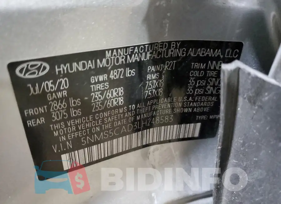 5NMS5CAD3LH248583 Photo# 13