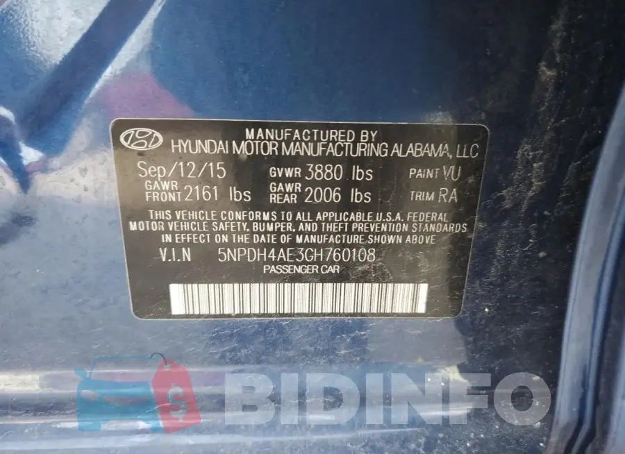 5NPDH4AE3GH760108 Photo# 12