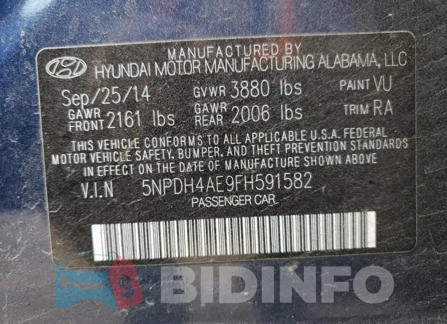 5NPDH4AE9FH591582 Photo# 12