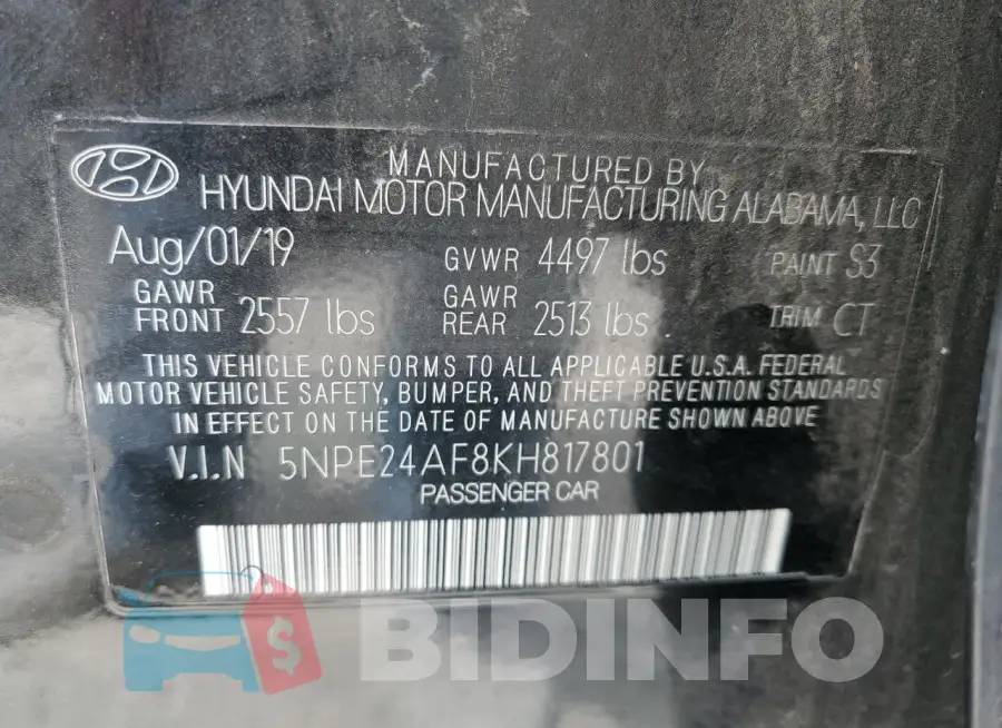 5NPE24AF8KH817801 Photo# 12