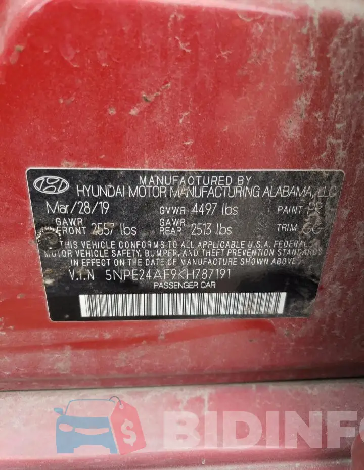 5NPE24AF9KH787191 Photo# 12