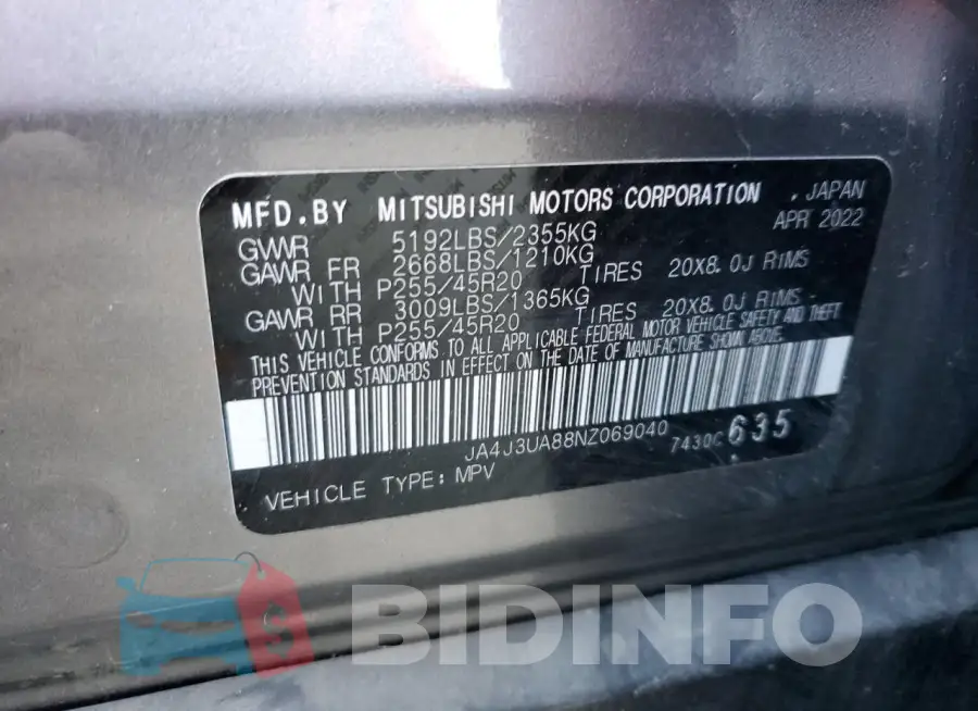 JA4J3UA88NZ069040 Photo# 13