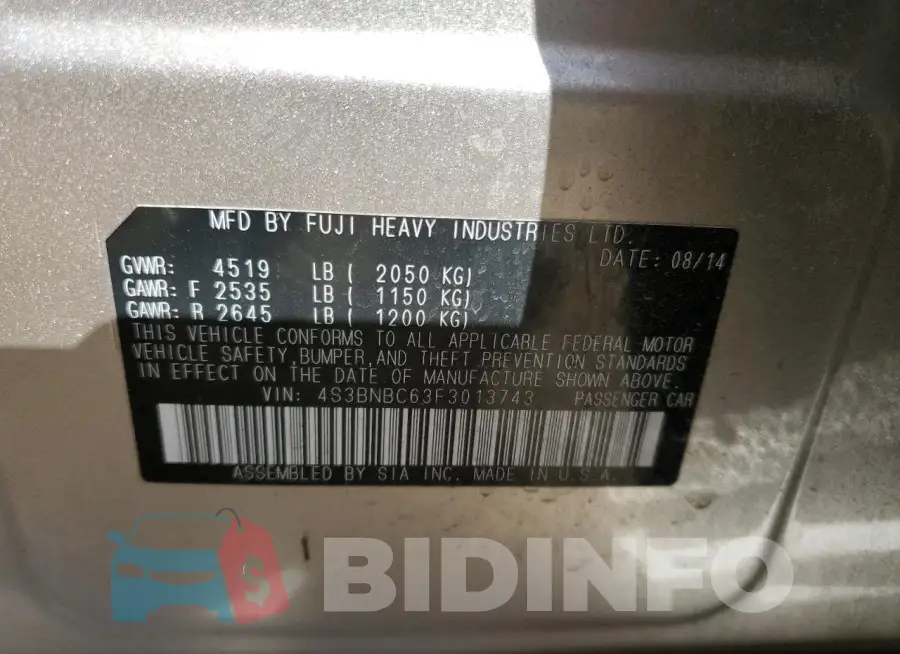 4S3BNBC63F3013743 Photo# 13
