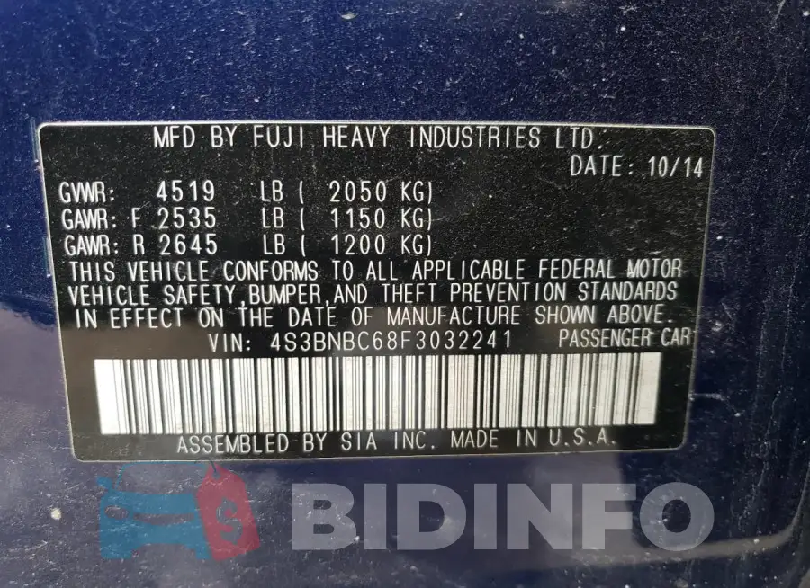 4S3BNBC68F3032241 Photo# 12