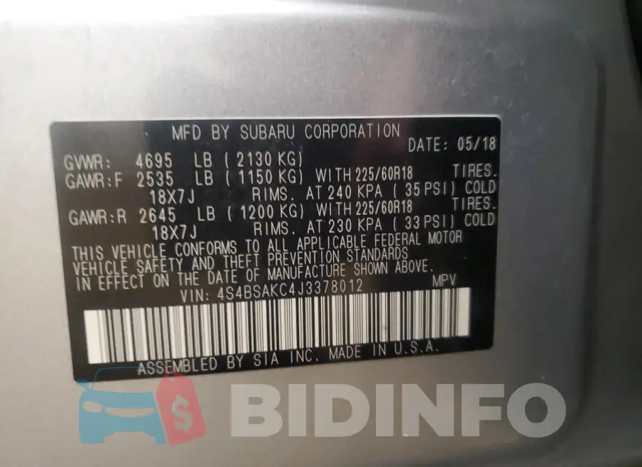 4S4BSAKC4J3378012 Photo# 13