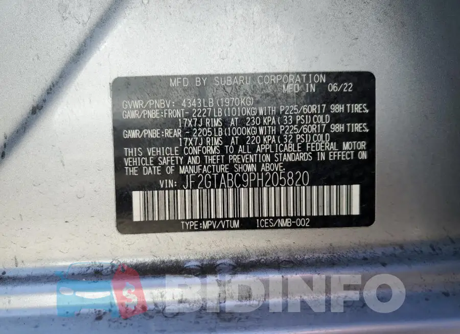 JF2GTABC9PH205820 Photo# 14