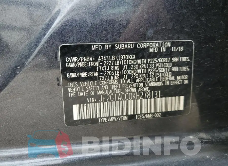 JF2GTACC0KH278131 Photo# 12