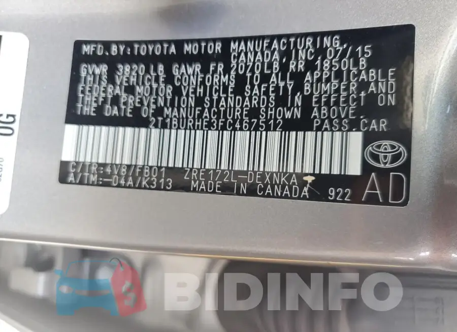 2T1BURHE3FC467512 Photo# 12