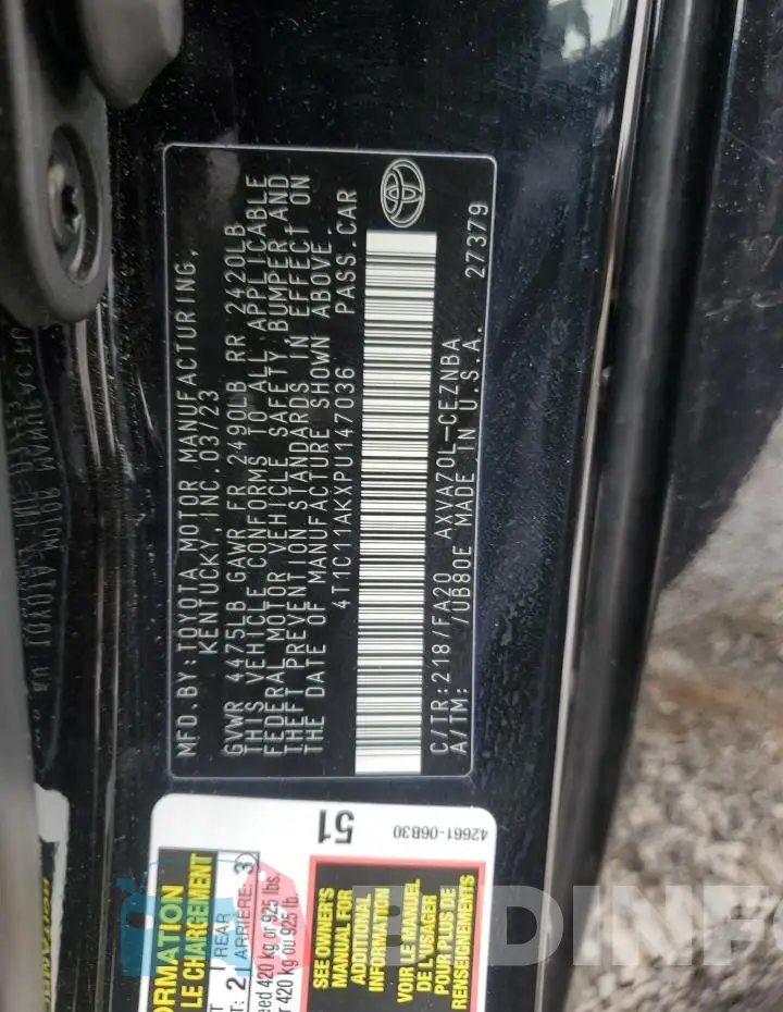4T1C11AKXPU147036 Photo# 13