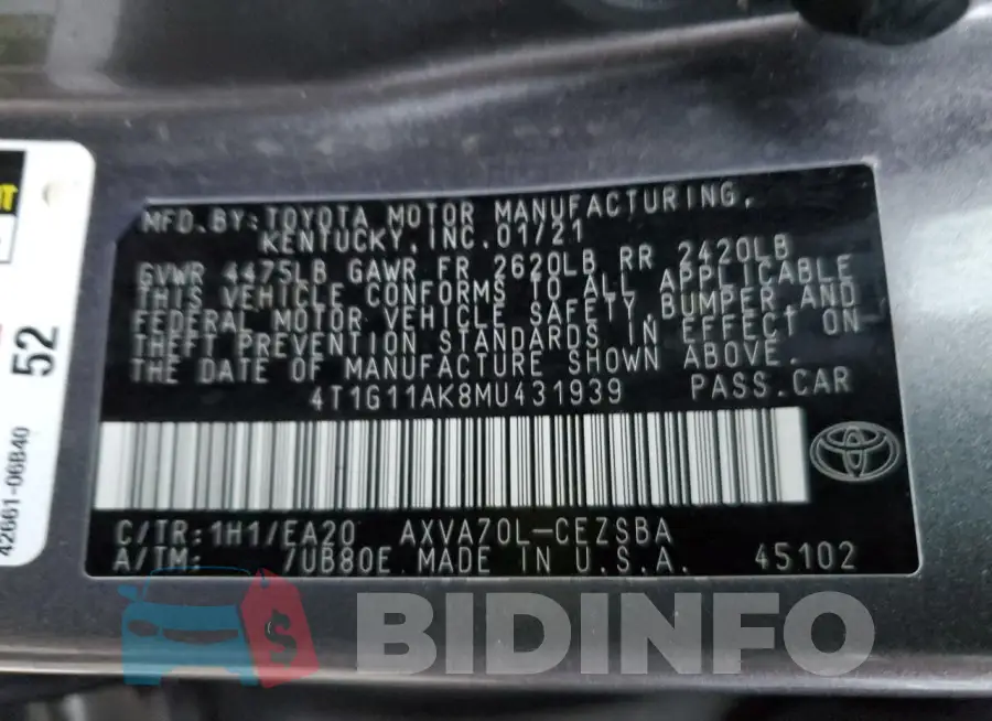 4T1G11AK8MU431939 Photo# 12