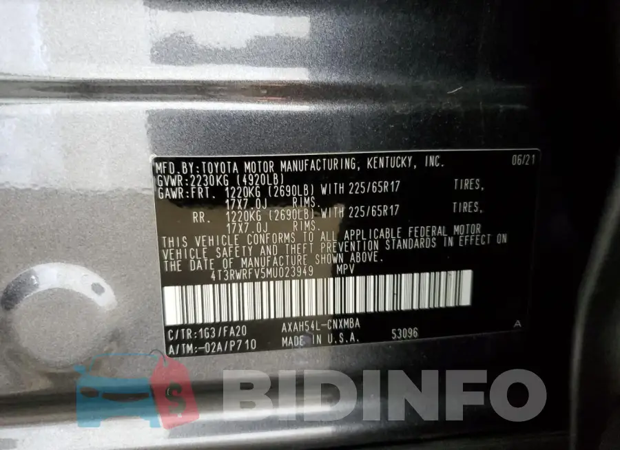 4T3RWRFV5MU023949 Photo# 12