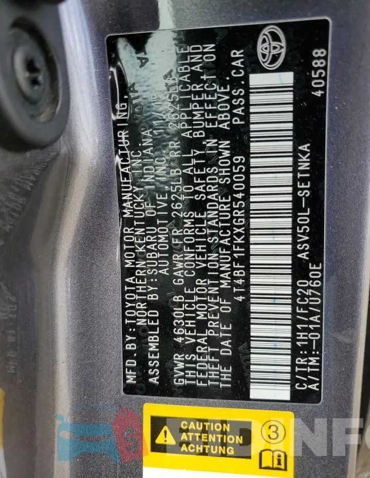 4T4BF1FKXGR540059 Photo# 12