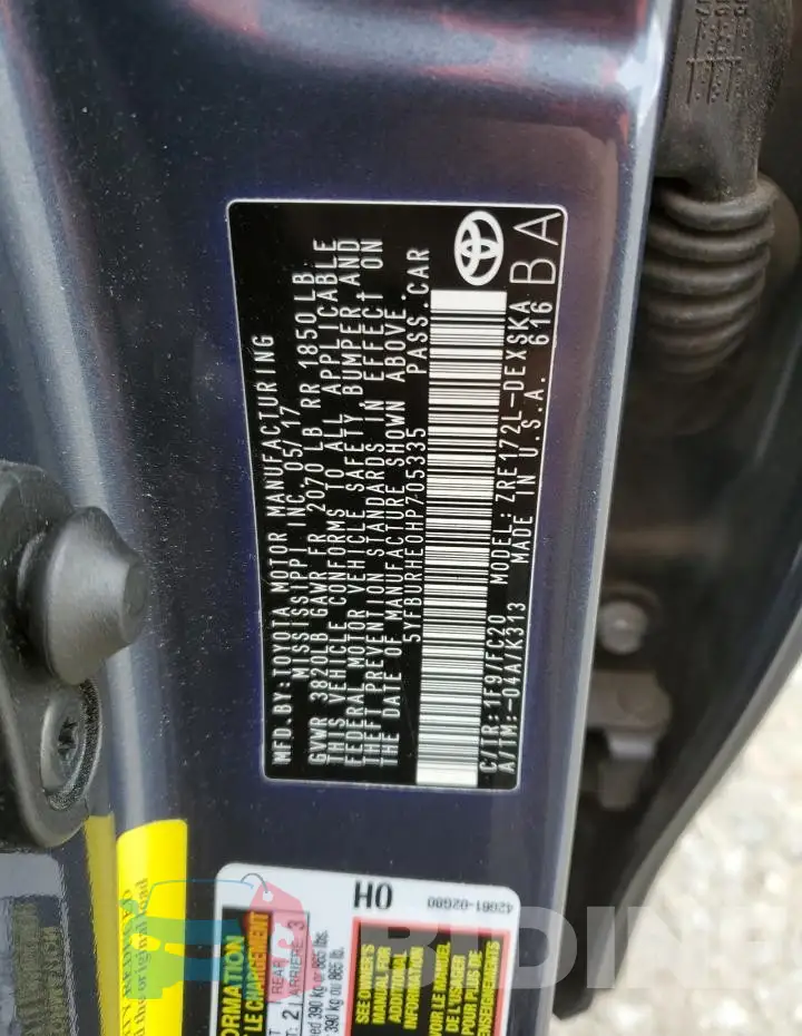 5YFBURHE0HP705335 Photo# 12