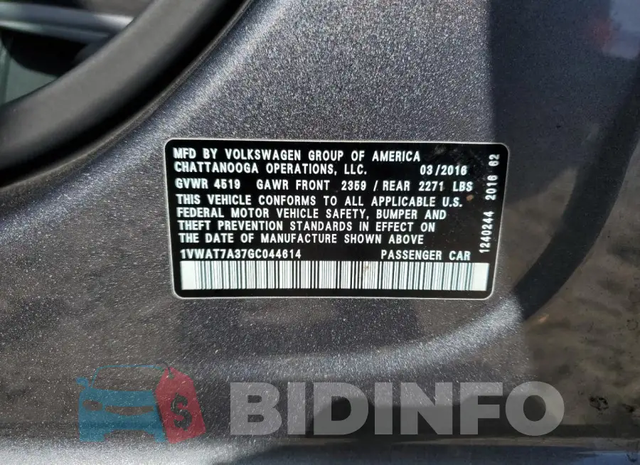 1VWAT7A37GC044614 Photo# 12