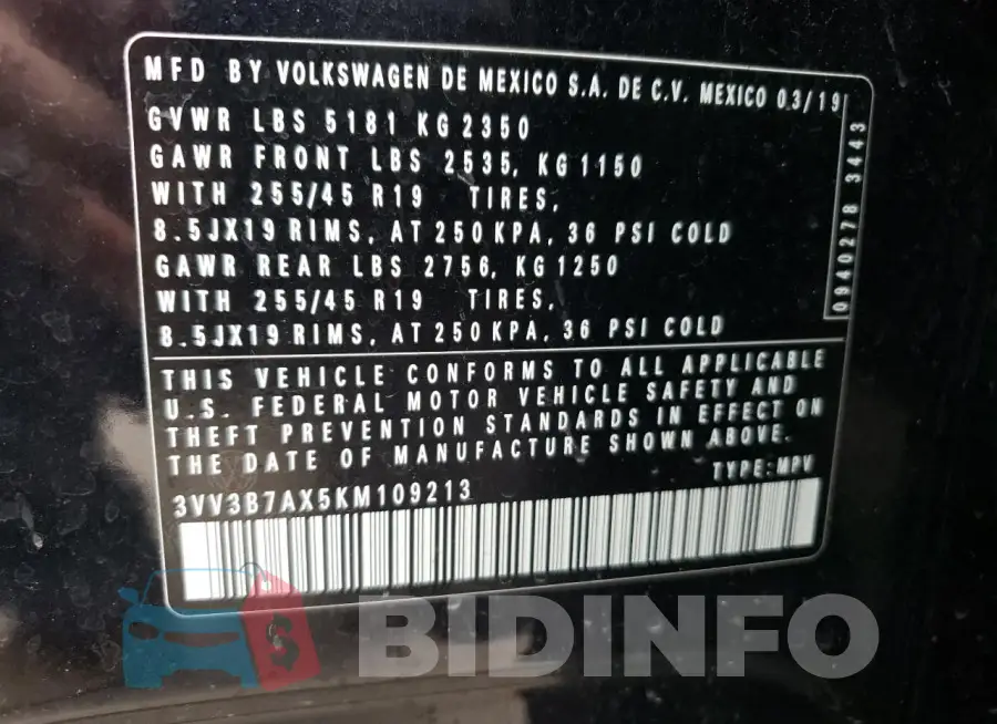 3VV3B7AX5KM109213 Photo# 14